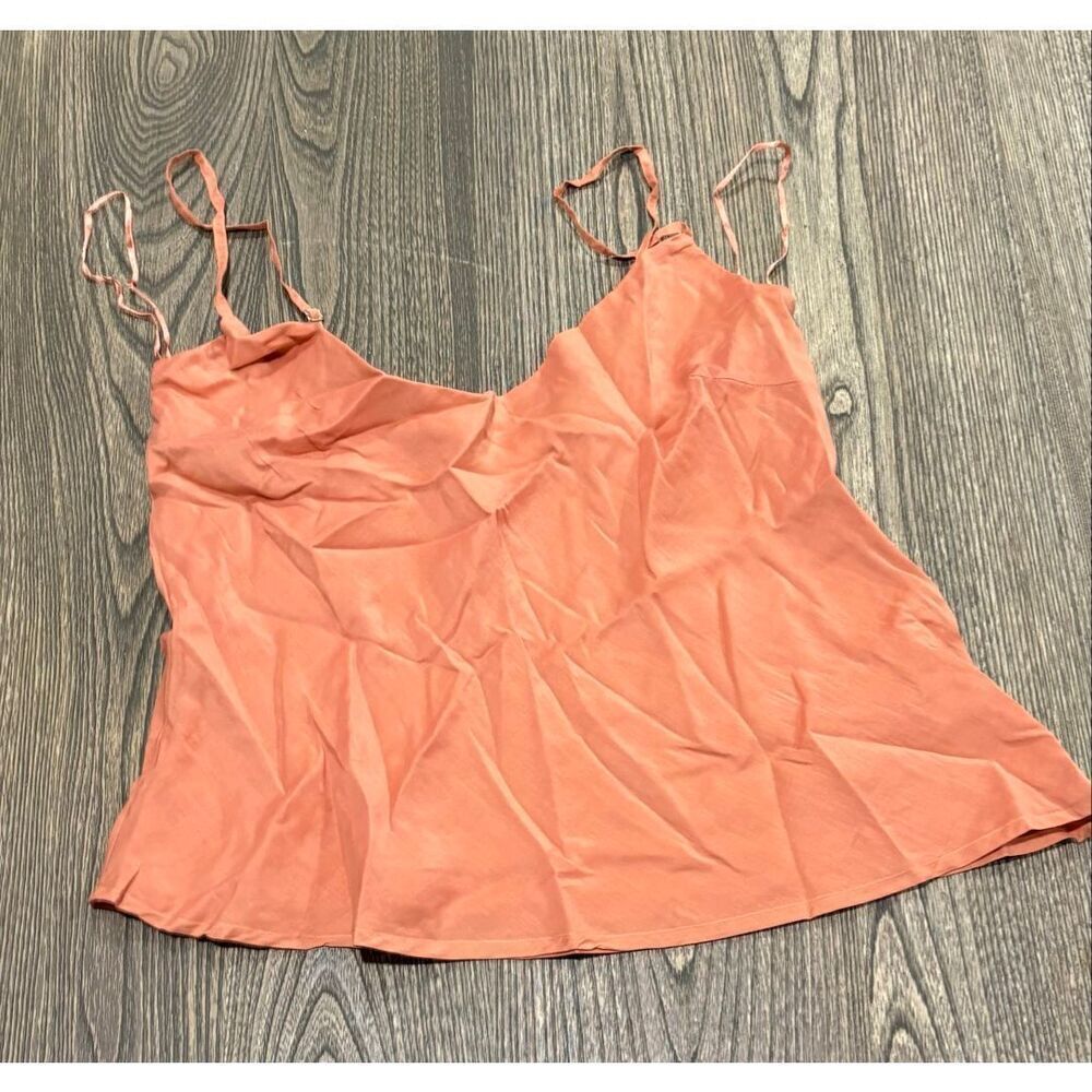 Guess Womens V-Neck Spaghetti Strap Cropped Tank Top Cotton Blend Peach Size M